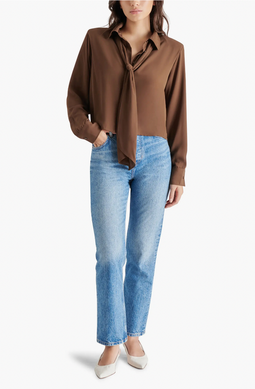 Noelle Tie Neck Shirt - Brown