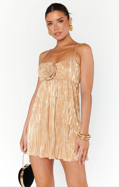 GNO Mini Dress - Gold Pleat