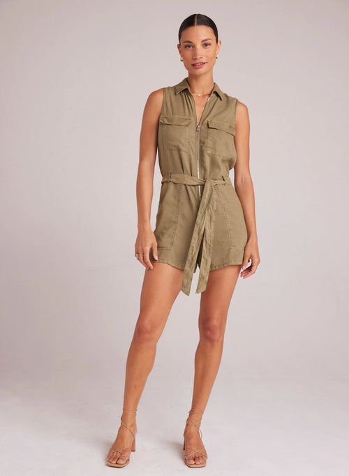 Zip Front Romper - French Olive